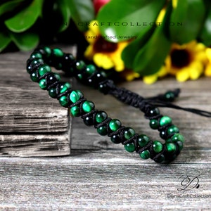 Green Tiger Eye Bracelet, Natural Stone Braided Bracelet, Healing Crystal Yoga Bracelet, Spiritual Protection Bracelet Gift