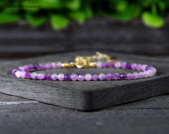 Lepidolite Bracelet, Lepidolite Crystal Minimalist Bracelet, Natural Lepidolite Stone Healing Bracelet, Spiritual Protection Dainty Gift