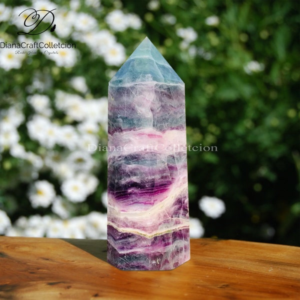 Natural Rainbow Fluorite Stone Tower Point -Gemstone Tower -Healing Crystal Obelisk Fluorite Quartz Wand Home Decor Gift