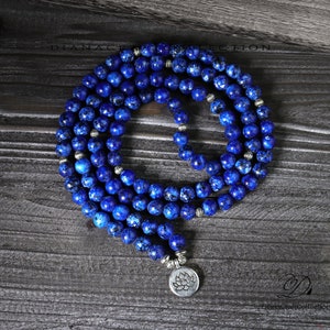 108 Beads Mala Bracelet, Lapis Lazuli Mala Prayer Bracelet, Blue Gemstone Mala, Healing Meditation Spiritual Protection Gift image 2