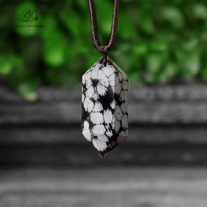 Natural Snowflake Obsidian Necklace- Black Obsidian Gemstone Pendant Necklace -Healing Crystal Spiritual Protection Gift