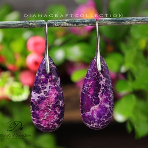 Purple Sea Sediment Jasper Teardrop Earrings, Natural Gemstone Dangle Earrings, Healing Crystal Calming Meditation Spiritual Protection Gift