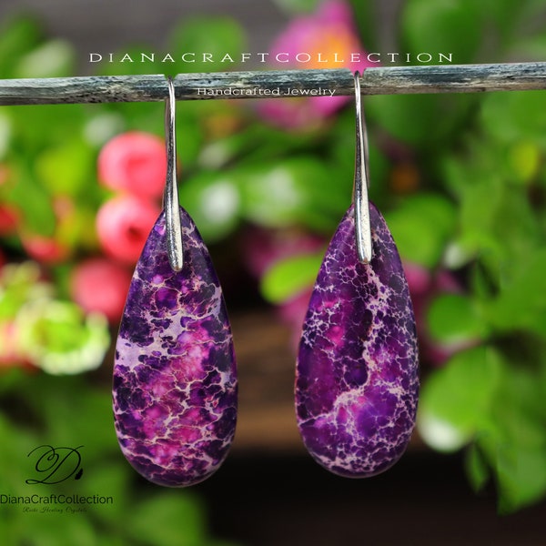 Blue Sea Sediment Natural Stone Dangle Earrings – Handmade Healing Stress Relief Jewelry Gift