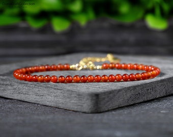 Delicate Carnelian Minimalist Bracelet, Natural Carnelian Stone Root Chakra Reiki Healing Crystal Bracelet, Spiritual Protection Dainty Gift