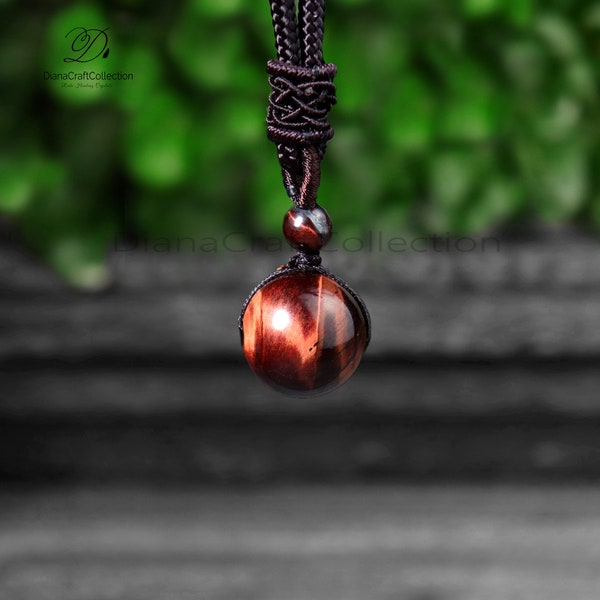 Collier pendentif en cristal d’oeil de tigre rouge, collier de pierres précieuses naturelles, chakra racine, cristal de guérison Reiki, cadeau pour elle