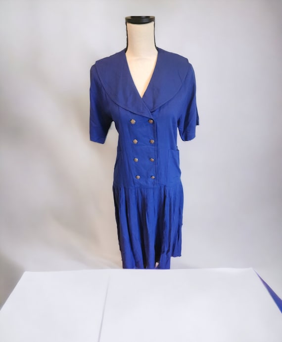 Vintage Drop Waist Dress with Silver Buttons - image 1
