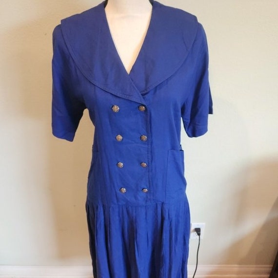 Vintage Drop Waist Dress with Silver Buttons - image 2