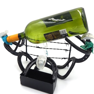 Rustic Horseshoe Wine Bottle Holder | Handmade Western Decor | Unique Wine Rack for Country Bar | Farmhouse Gift Idea | Cute Accent Piece