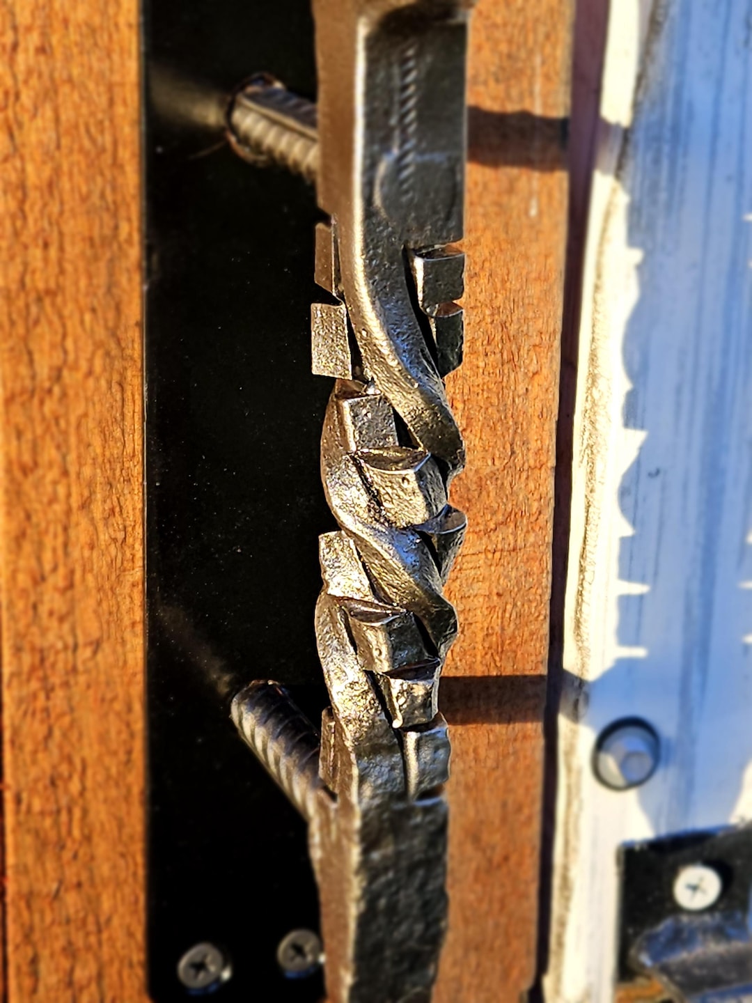 Hand-forged Twisted Railroad Spike Door Handle | Rustic Barn Door Pull ...