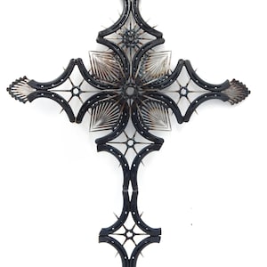 Handcrafted Horseshoe Cross with Intricate Nail Design | Unique Rustic Metal Wall Art | Christian Home Decor | Beautiful Cross Design