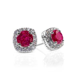 Ruby Stud Earrings | Gemstone Earrings in Sterling Silver 925 |  With Zirconia | Red Ruby Studs | Ruby Silver Studs | Gift for Her