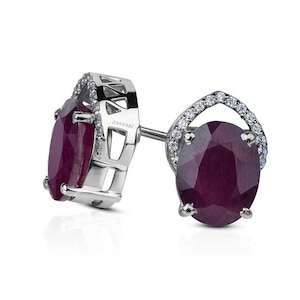 Ruby Studs | With Cubic Zirconia | Sterling Silver 925 | Natural Ruby Earrings | Red Ruby Earrings | Real Gemstone Studs