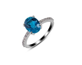 London Blue Topaz Ring in Sterling Silver 925 | Topaz Stone Ring | Topaz Ring Silver | Perfect Gift for Her | Blue Gemstone Ring