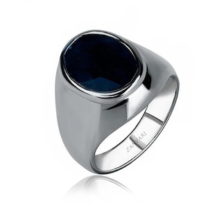 Men Blue Sapphire Ring | Sterling Silver 925 |  Dark Blue Sapphire Silver Ring | Sapphire Ring for Men | Gift For Him | Gemstone Men&#39;s Ring