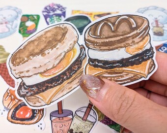 Fast Food Stickers Die-Cut Paper Matte Stickers Cute Burgers Food Illustration Fast Food Dessert Drawing Asian Sweets