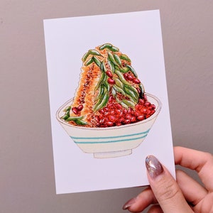 Simpatica carta da dessert Chendol Cendol Ice Bowl Illustrazione del cibo Disegno del dessert Biglietto d'auguri Cartolina Dessert asiatici Dolci Stampa artistica