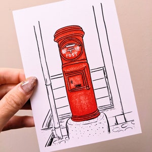Giappone Postbox Cassetta postale giapponese Cassetta postale Cassetta postale Illustrazione Disegno Mailing Biglietto d'auguri Cartolina Stampa artistica