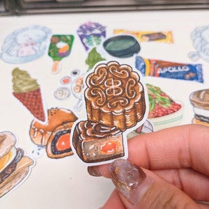 月餅ステッカー 中秋節 ダイカット紙 マットステッカー 食べ物イラスト デザート絵 アジアン オリエンタル 中国デザート スイーツ