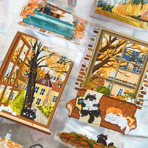 Cinta adhesiva ancha para mascotas Xiami, colores otoñales, cinta washi con bonitos gatos, cinta adhesiva, materiales para diario, papelería, diario, bonitas ilustraciones