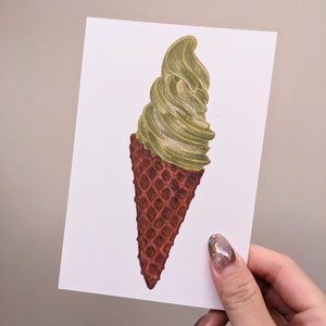 Matcha giapponese tè verde cono gelato dessert carta illustrazione disegno cartolina d'auguri cartolina cibo asiatico giapponese stampa artistica biglietto carino