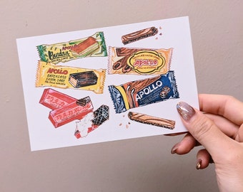 Leuke lokale snacks kaart Kindertijd snacks voedsel illustratie Dessert tekening wenskaart briefkaart Zuidoost-Aziatische snacks snoep Art Print