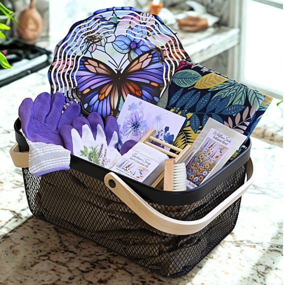 Garden Lover Gift Box Her Gardening Enthusiast Gardener Idea Plant Harvest Basket Large Bamboo Metal Mesh Outdoor Container Housewarming