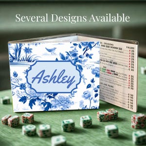 Personalized mahjong card holder gift idea for hostess custom card cover for mahjong board game accessory card sleeve birthday gift for her blue toile chinoiserie