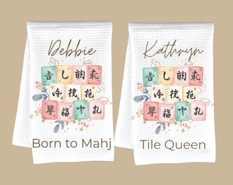 Personalized Mahjong board game gift idea kitchen tea towel custom hostess gift funny retirement idea unique birthday women best friend gift