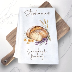 Custom sourdough bread kitchen tea towel personalized baking gift farmhouse kitchen decor unique gift for women birthday new home gift bread baker