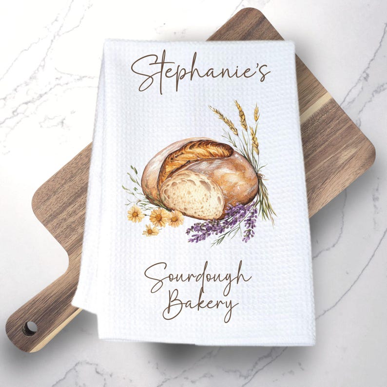 Custom sourdough bread kitchen tea towel personalized baking gift farmhouse kitchen decor unique gift for women birthday new home gift bread baker