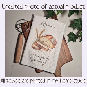 Custom sourdough bread kitchen tea towel personalized baking gift farmhouse kitchen decor unique gift for women birthday new home gift afbeelding 3
