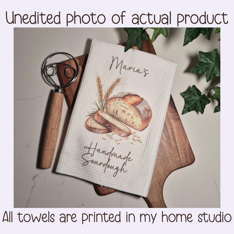 Custom sourdough bread kitchen tea towel personalized baking gift farmhouse kitchen decor unique gift for women birthday new home gift afbeelding 3