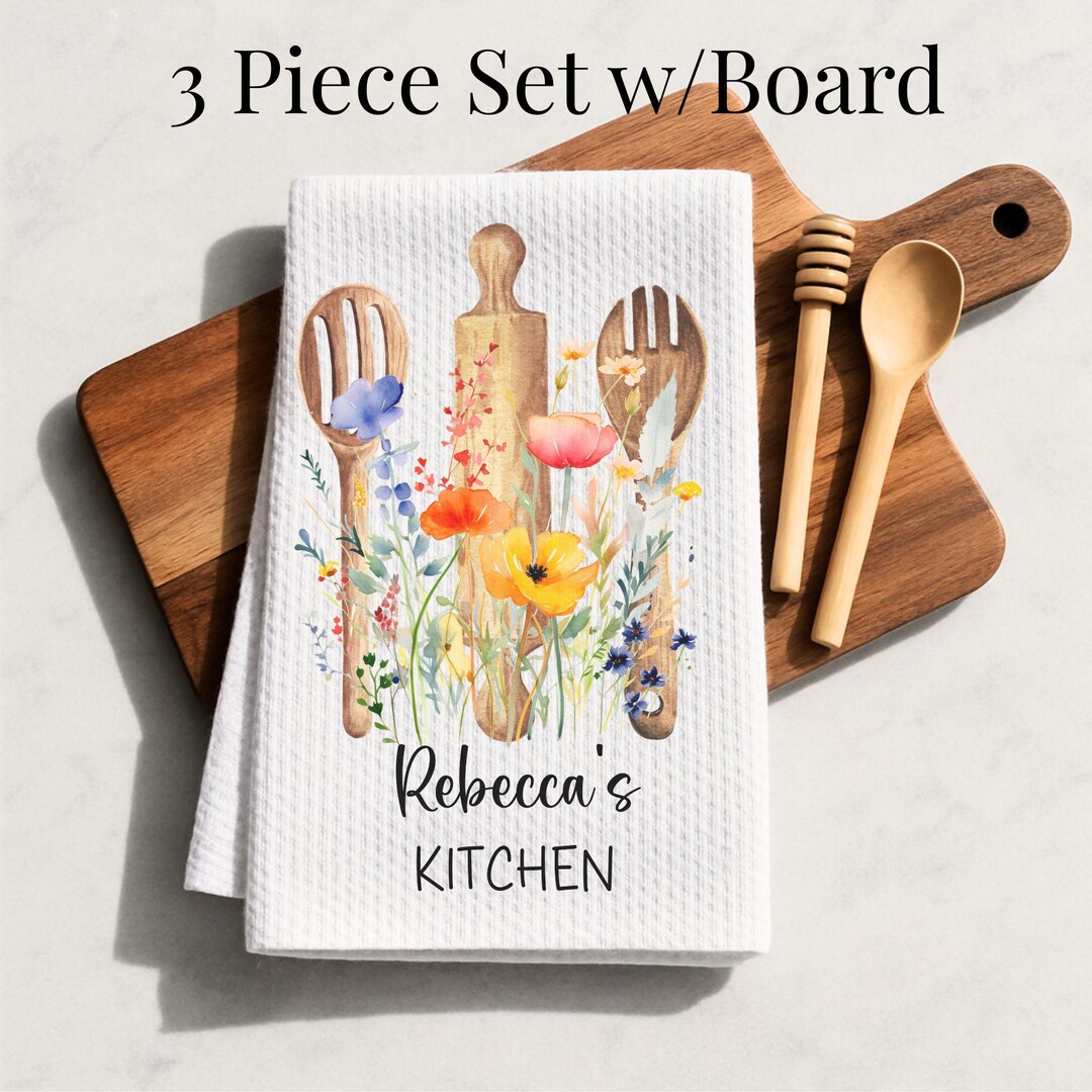 Personalized Floral Kitchen Tea Towel Gift for Baker Custom Farmhouse ...