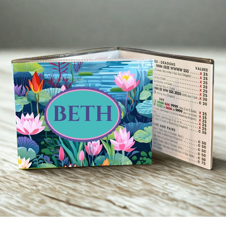 Personalized mahjong card cover and plastic sleeve for large card National Mahjong League card cover mahjong gift her custom monogram