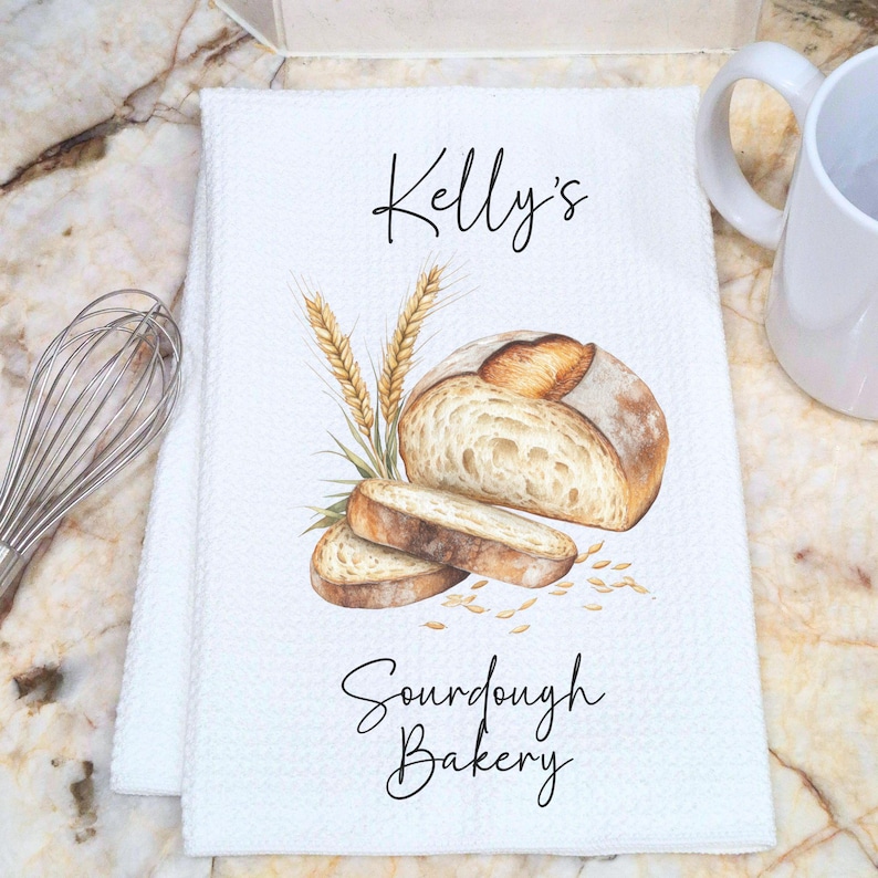 Custom sourdough bread kitchen tea towel personalized baking gift farmhouse kitchen decor unique gift for women birthday new home gift bread baker