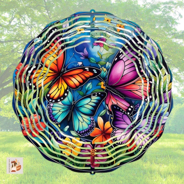 Butterfly wind spinner, vibrant, metal, spinning garden, yard decor, porch, patio, nature inspired, floral, friend birthday gift, nature