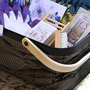Garden Lover Gift Box Her Gardening Enthusiast Gardener Idea Plant Harvest Basket Large Bamboo Metal Mesh Outdoor Container Housewarming image 11