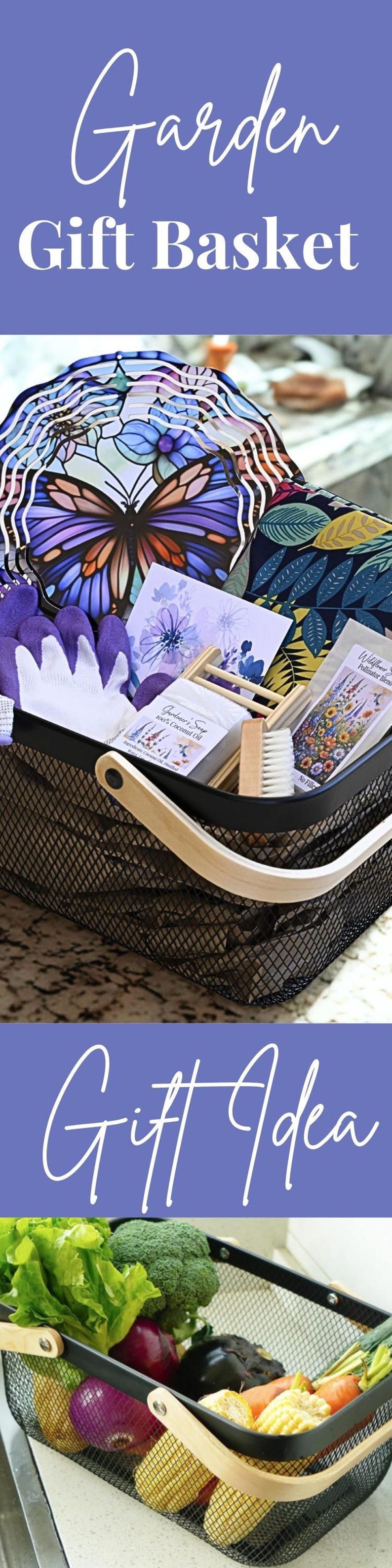 Garden Lover Gift Box Her Gardening Enthusiast Gardener Idea Plant Harvest Basket Large Bamboo Metal Mesh Outdoor Container Housewarming image 11