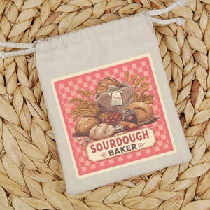Canvas sourdough bread drawstring bag homestead baking gift reusable pink gingham baked goods sack kitchen storage gift idea friend birthday