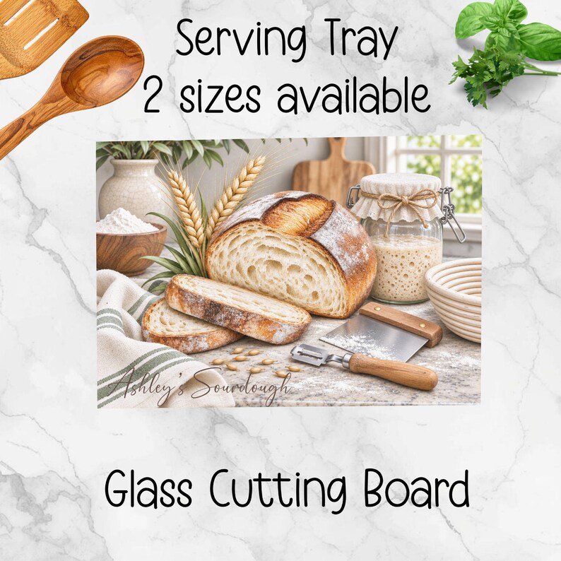Custom sourdough bread kitchen countertop cutting board personalized baking gift farmhouse kitchen decor unique gift for women birthday new home gift bread baker tempered glass cutting board.