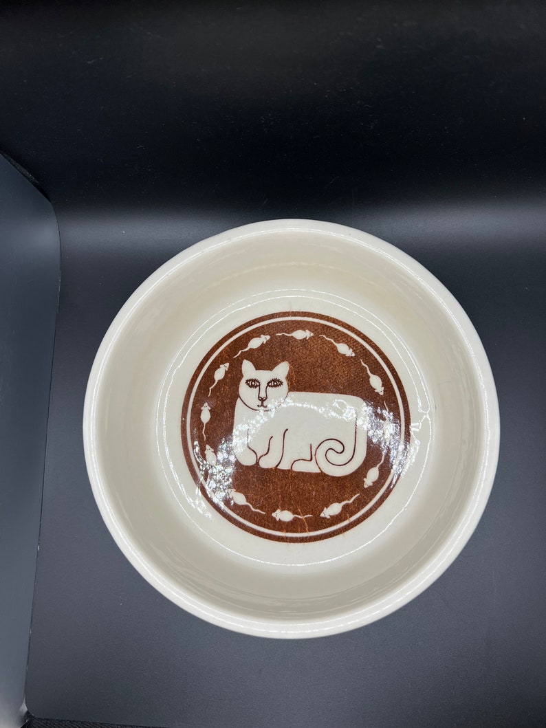 1979 Taylor & Ng Chat Cat Food or Water Bowl. Ceramic Pet Bowl. Cat and