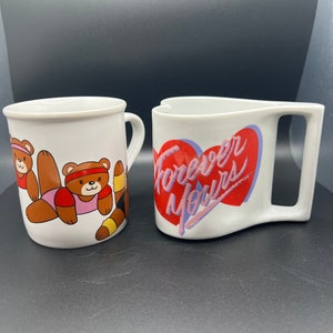 Two (2) White Retro 1980s Mugs