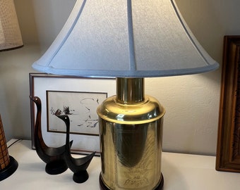 Vintage MCM Frederick Cooper Canister Lamp, Late 20th Century, Etched Brass Table Lamp