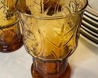 Libbey Amber Country Garden Juice Glasses, Vintage 1960s, Set of 4 (2 of each size)