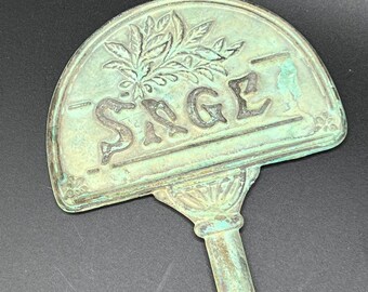 Vintage Lee Valley Solid Brass Herb Marker/Plaque (Sage), Beautiful Verdigris Patina