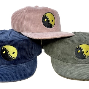 Smiley Yin Yang Corduroy Snap Back Hats