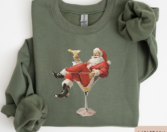 Santa Martini Sweatshirt, Funny Santa Shirt, Retro Christmas Sweatshirt, Vintage Christmas Santa Shirt, 90s Aesthetic Gift, Martini Shirt