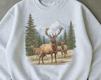 Vintage Western Wildlife Crewneck Sweatshirt, Rocky Mountain Elk T-Shirt, Nature Gifts