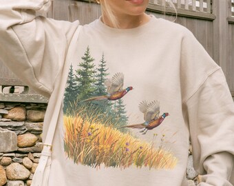 Vintage Pheasant Sweatshirt, 90s Retro Nature Sweatshirt, Rustic Hunting Season Crewneck, Bird Dog Hunting Shirt, Western Wildlife T-Shirt