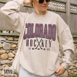 Vintage Colorado Hockey Crewneck Sweatshirt, Denver Hockey Shirt Sand